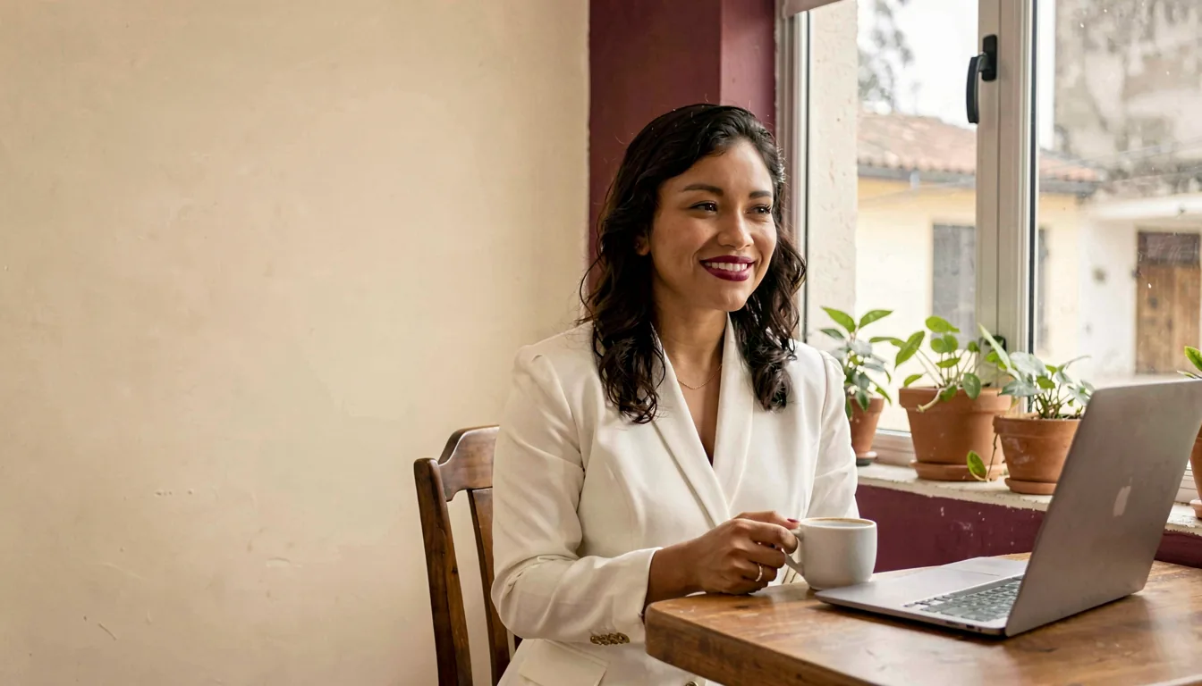 Cynthia Chávez toma un café junto a la ventana, tranquila